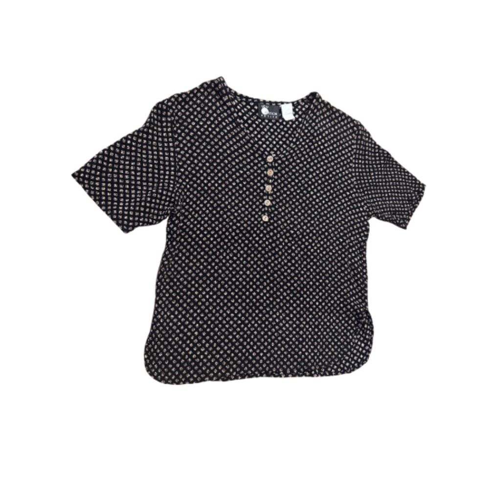 Vintage 90s Rayon Tunic Top Petite Small Floral Button Front Minimalist